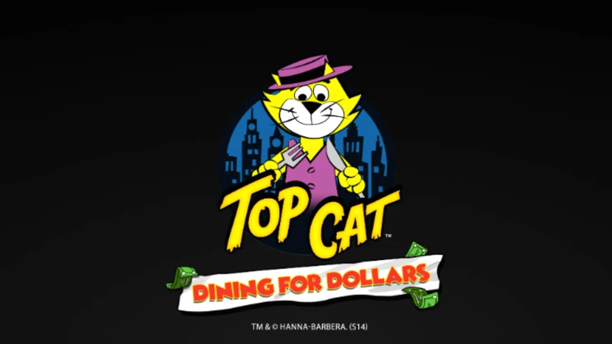 Tampilan visual slot Top Cat Dining For Dollars dengan karakter kucing ikonik di restoran retro