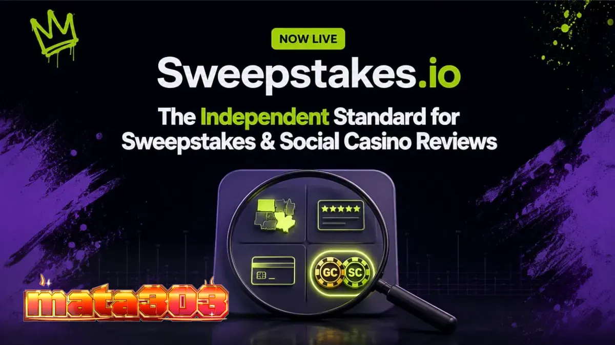 Antarmuka platform perbandingan kasino Sweepstakes.io yang menampilkan informasi operator dan ulasan.